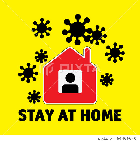 Sign icon stay home men in window and coronavirus outside Sign icon stay home men in window and coronavirus outside 64466640