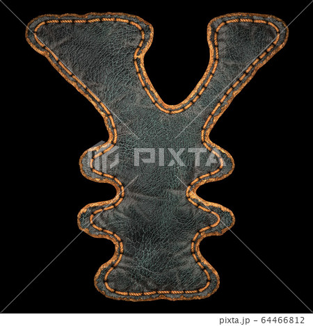 Symbol yen made of leather. 3D render font with skin texture isolated on black background. Symbol yen made of leather. 3D render font with skin texture isolated on black background. 64466812