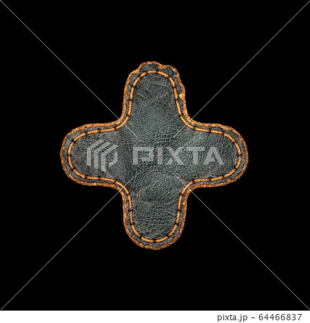 Symbol plus made of leather. 3D render font with skin texture isolated on black background. Symbol plus made of leather. 3D render font with skin texture isolated on black background. 64466837