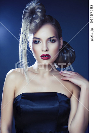 young elegant woman with creative hair style leopard print closeup young elegant woman with creative hair style leopard print closeup 64467598