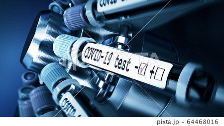 Coronaviruses research, conceptual illustration. Negative COVID-19 test and laboratory sample of blood tasting for diagnosis new Corona virus infection. 3D 64468016