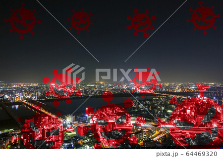 【ロックダウン(都市封鎖)のイメージ】新型コロナウイルスが蔓延して都市が封鎖されたイメージ 【ロックダウン(都市封鎖)のイメージ】新型コロナウイルスが蔓延して都市が封鎖されたイメージ 64469320