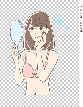 看有微笑的婦女手鏡 看有微笑的婦女手鏡 64470425