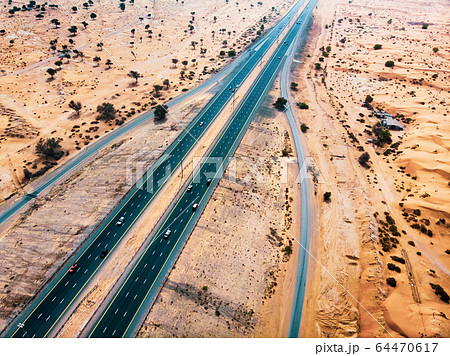 Road in the desert aerial view Road in the desert aerial view 64470617