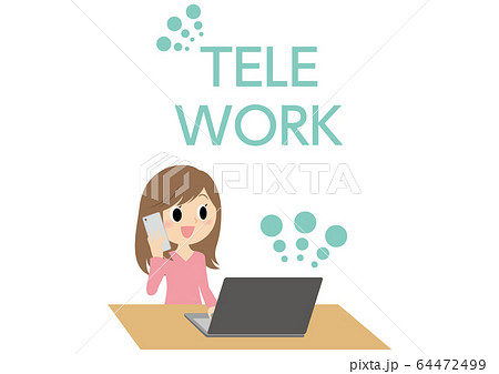 テレワークの女性のイラスト テレワークの女性のイラスト 64472499