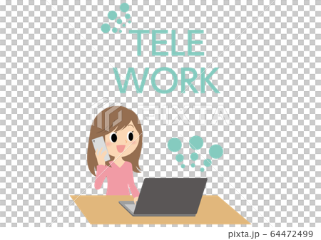 テレワークの女性のイラスト テレワークの女性のイラスト 64472499