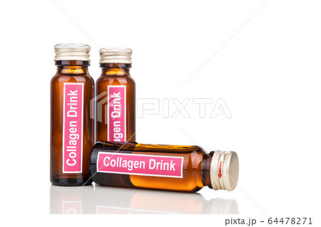 Collagen drinks in bottle as supplement for  beauty, anti ageing and wellness in white background 64478271