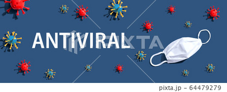 Antiviral theme with virus and a white mask 64479279