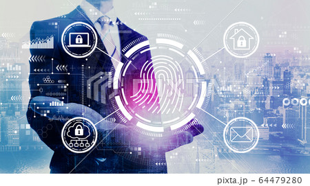 Fingerprint scanning theme with businessman 64479280