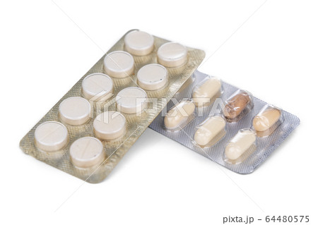 Strips of expired tablet, caplet  and capsule 64480575