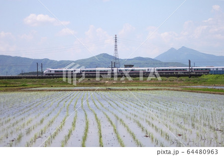 筑波山　特急列車　田んぼ 64480963