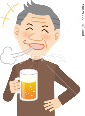 ビールを飲む高齢男性のイラスト素材