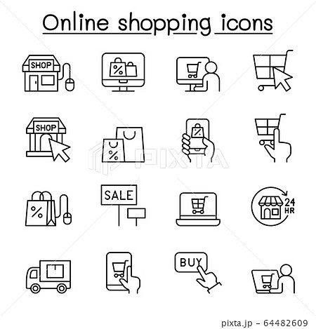 Shopping online icon set in thin line style Shopping online icon set in thin line style 64482609