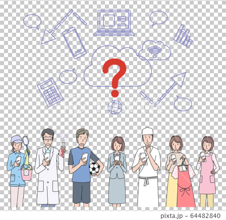 People of various occupations using smartphones 64482840