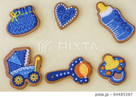 greeting card with newborn baked cookies on 64485397
