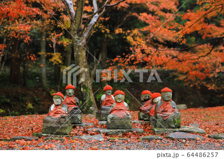 山口　大寧寺の紅葉と御地蔵さん 64486257
