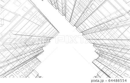Vector wire-frame model of a multi-storey building 64486554