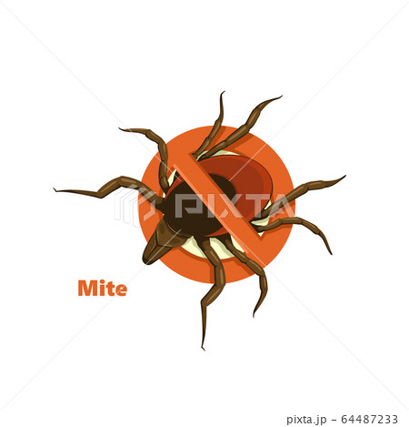 Ticks stop sign. Mite warning sign. Dangerous parasite and carrier of infection 64487233