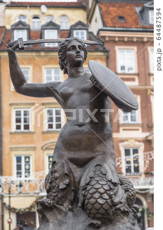 mermaid monument in the center of Warsaw 64487594
