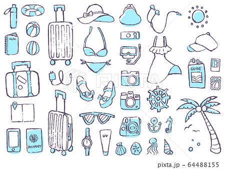 夏の旅行素材（青） 64488155