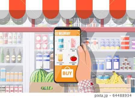 Hand holding smartphone with food shopping app 64488934