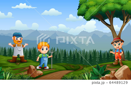 Illustration of the farmers in the field 64489129