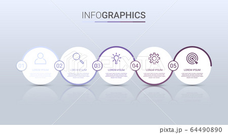 Business data visualization, infographic template with 5 steps on gray background, vector illustration 64490890