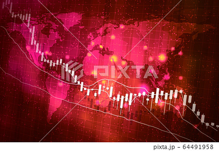 株価暴落コロナウイルスのイメージ赤色レッド 64491958