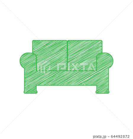 Sofa sign illustration. Green scribble Icon with solid contour on white background. Illustration. Sofa sign illustration. Green scribble Icon with solid contour on white background. Illustration. 64492872