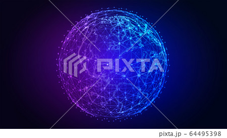 Global world network and telecommunication on earth. Elements of this image furnished by NASA - 3d illustration 64495398