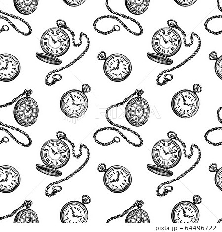 Seamless Pattern With Pocket Watch のイラスト素材