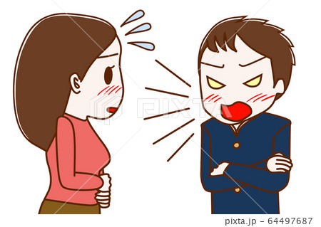 反抗期の男子学生とタジタジの母 64497687