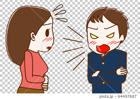 反抗期の男子学生とタジタジの母 64497687