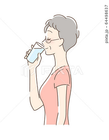 コップの水を飲む女性の横顔のイラスト素材