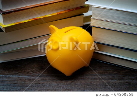知識は財産　貯金箱と本 64500559