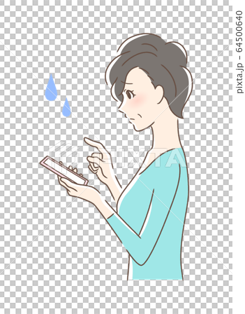 男女 日本人 插图 操作智能手机的焦虑女人的侧面 首页 插图 人物