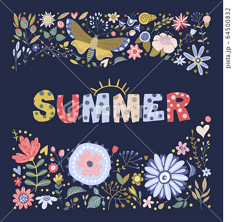 Floral color vector lettering card. 64500832