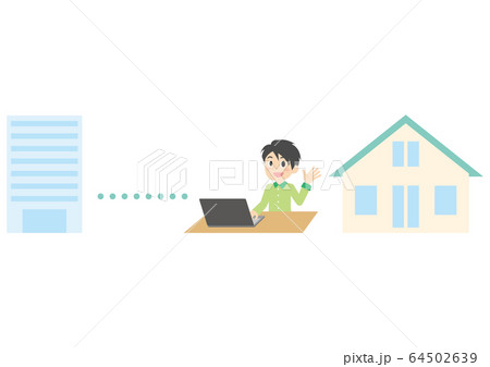 リモートワークの男性のイラスト 64502639