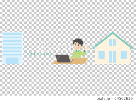 リモートワークの男性のイラスト 64502639