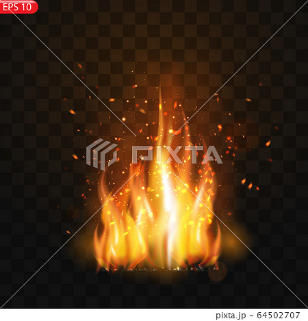 Realistic burning fire flames vector  64502707