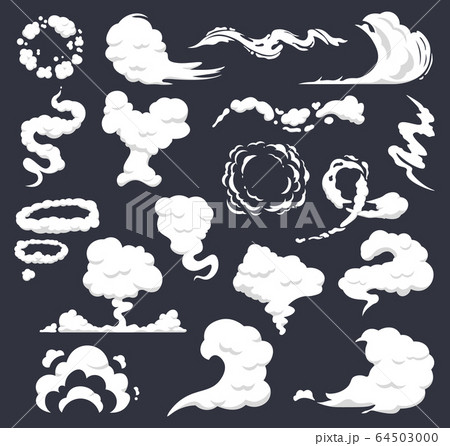 Cartoon smoke. Comic clouds, steaming smoke flows, steam explosion cloud. Dust, smog and smoke clouds isolated vector icons set 64503000
