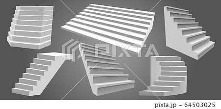 Exterior realistic stairs. Architectural home staircase, modern stairway. Ladders, architectural staircases isolated vector illustration set 64503025