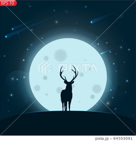Silhouette of a deer with moonlight and stars. Silhouette of a deer with moonlight and stars. 64503091