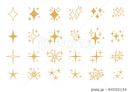 Gold Flat Line Sparkles Icon Star Shine Vector Setのイラスト素材