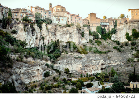 Cuenca, Spain. The famous "Hung houses" of Cuenca in Spain. Many casas colgadas are built right up to the cliff edge,making Cuenca one of the most striking towns in Spain. Cuenca, Spain. The famous "Hung houses" of Cuenca in Spain. Many casas colgadas are built right up to the cliff edge,making Cuenca one of the most striking towns in Spain. 64503722