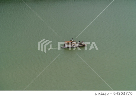 Russia. Krasnodar region. Pleasure boat Champagne on the picturesque lake Abrau in the vicinity of Novorossiysk. Russia. Krasnodar region. Pleasure boat Champagne on the picturesque lake Abrau in the vicinity of Novorossiysk. 64503770