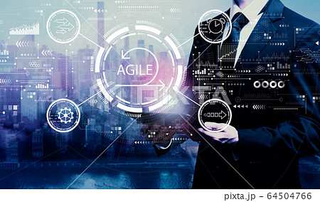 Agile concept with businessman holding a tablet 64504766