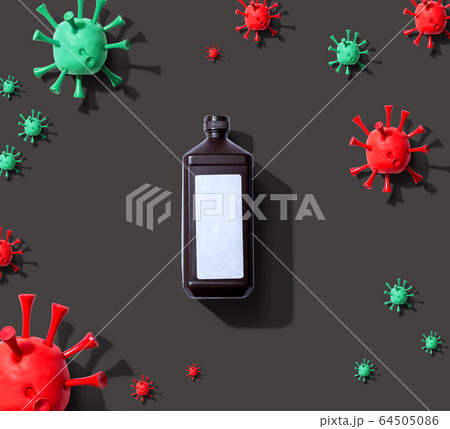 Alcohol bottle with viral epidemic influenza theme Alcohol bottle with viral epidemic influenza theme 64505086