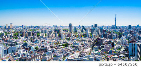東京スカイツリーと文京区・台東区周辺の町並み　ワイド 64507550
