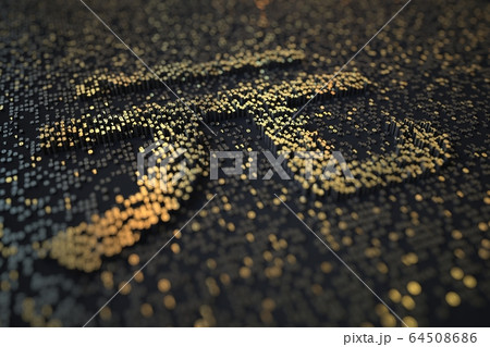 Golden numbers bars compose CNY renminbi or yuan symbol on black background. 3D rendering 64508686